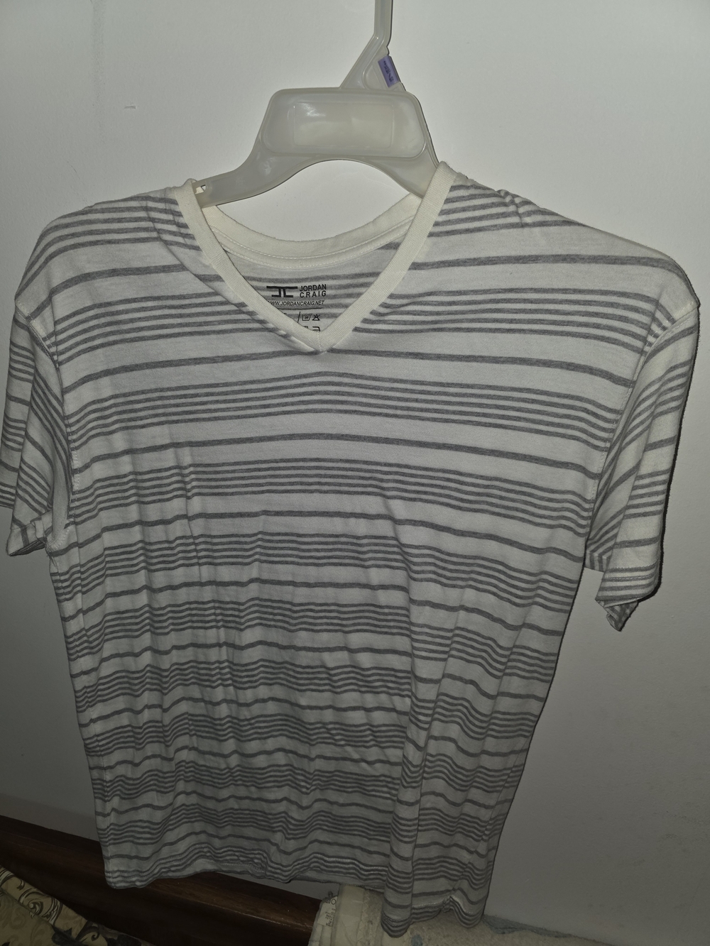 Jordan Craig White V-Neck Tee with Gray Stripes